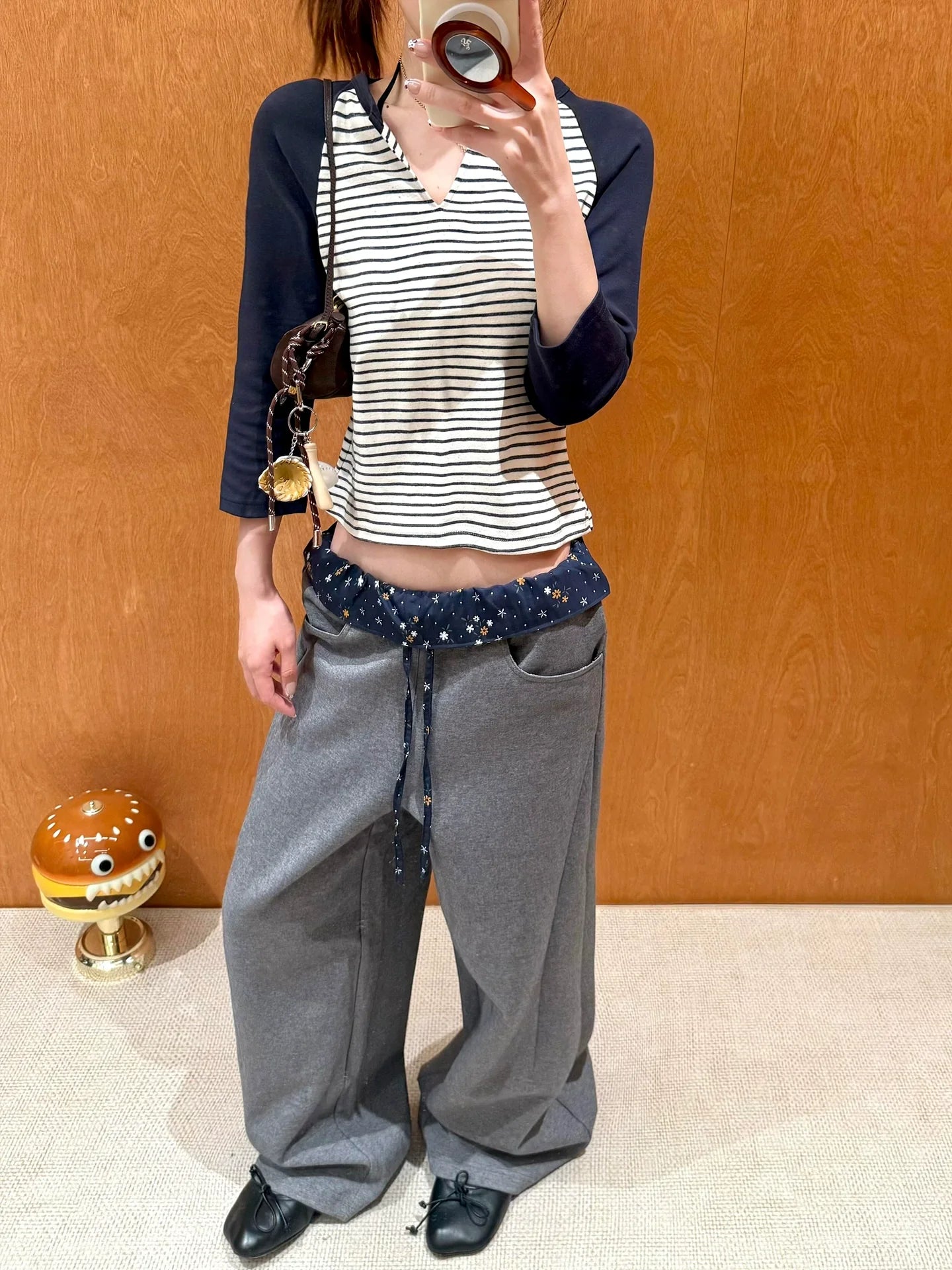 Vintage Stripe Viscose Mid Sleeve Top for Early Autumn