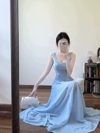 French Blue Slip Dress for Engagement & Beach Vacation