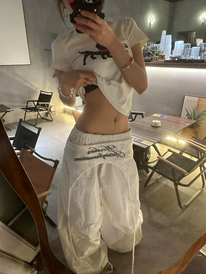 Retro White Layered Cargo Pants