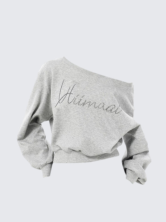 American Baddie Off Shoulder Rhinestone Sweatshirt