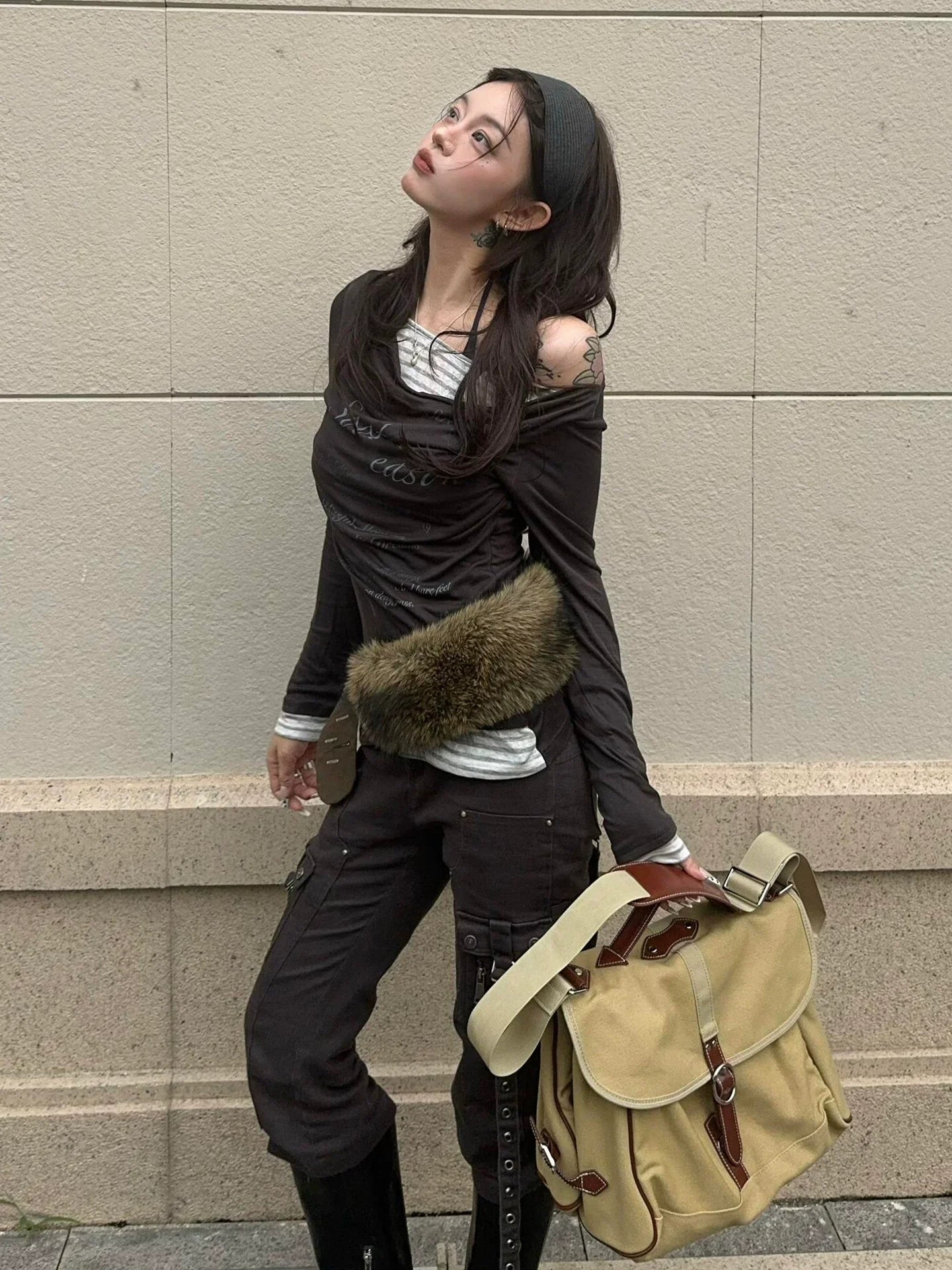 Korean Tencel Faux-Layered Draped Long Sleeve Tee Slim Sun-Proof Top