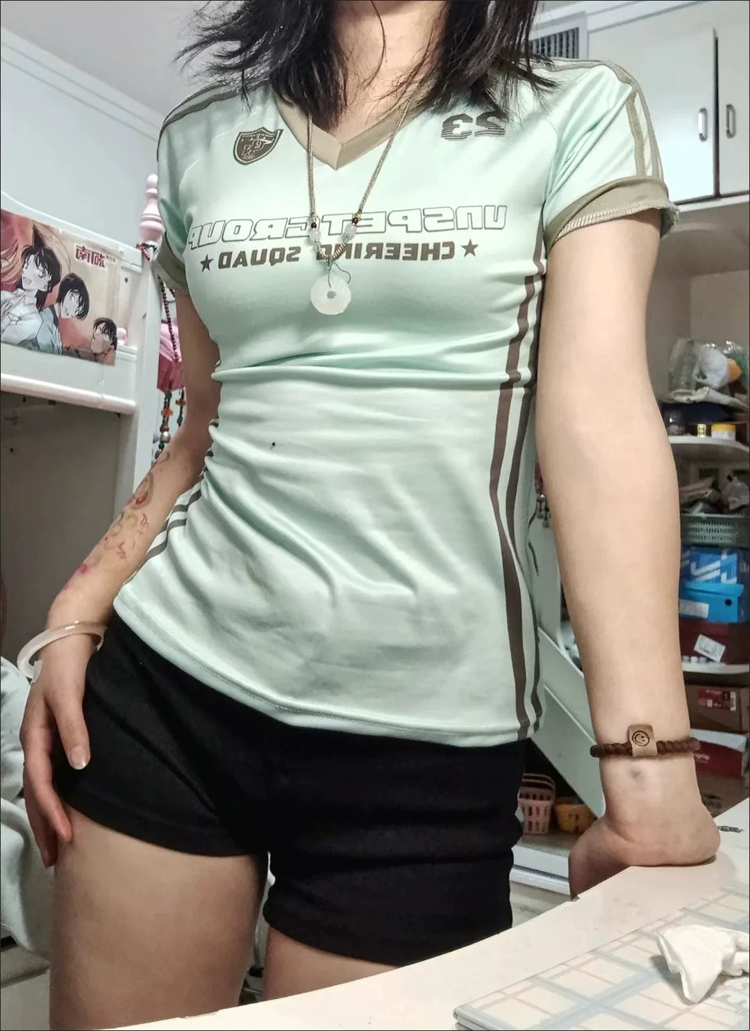 Sport Color Block V-Neck Slim Fit Short Sleeve Y2K T-Shirt