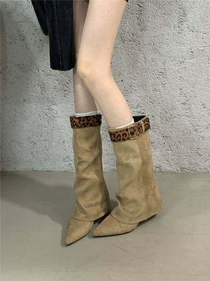 Unique Design Two Way Wedge Fashion Over The Knee Suede Western Cowboy Boots