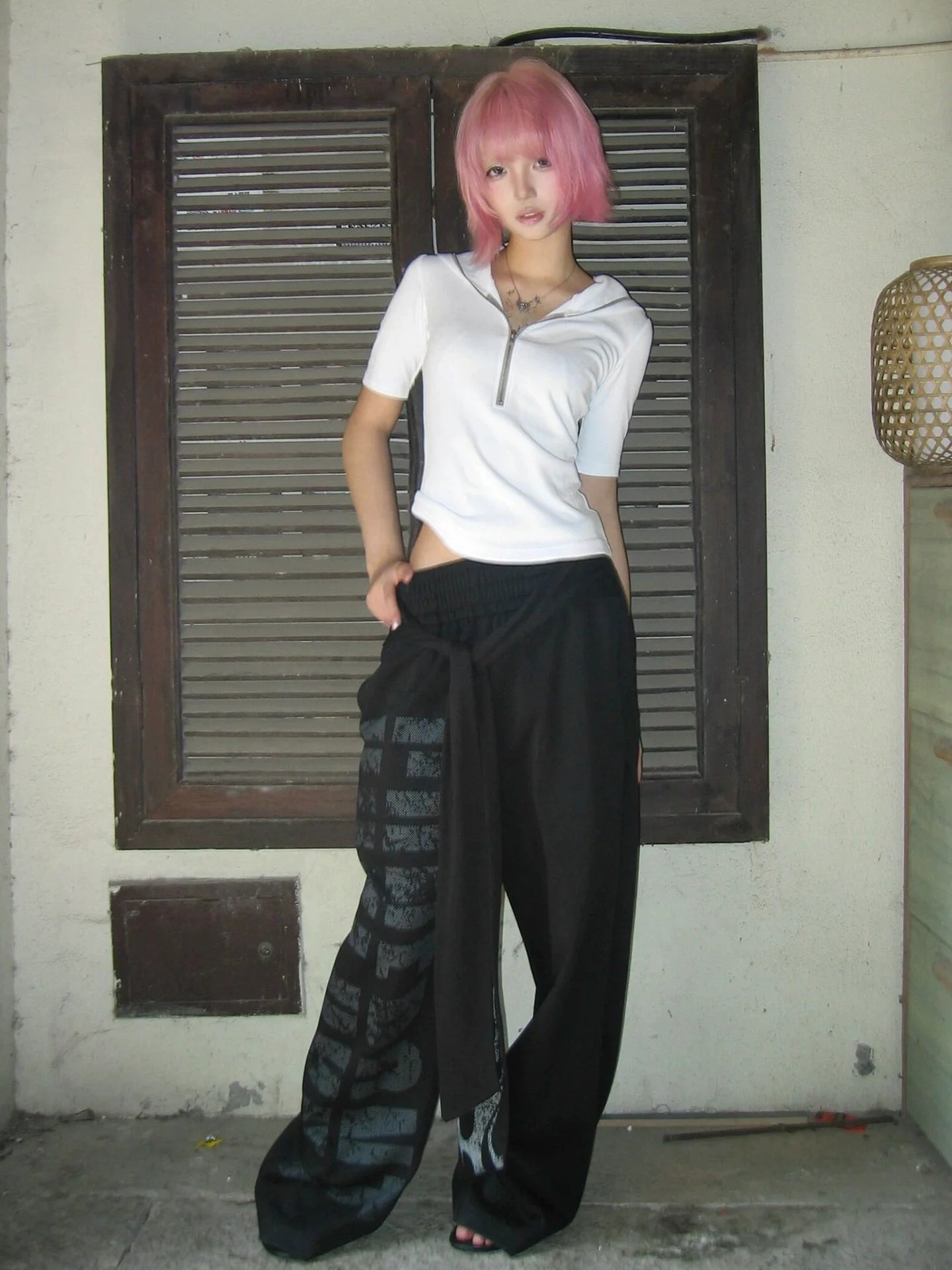 Y2K Subculture Boxing Hoodie Tee  Skull Print Slim Fit Mid-Sleeve Top