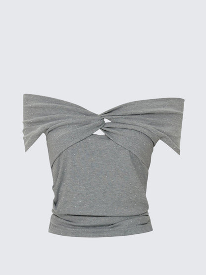 Rhinestone One Shoulder Top
