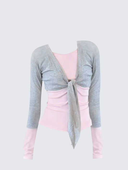 Twisted Bow Layered Long Sleeve Tee Women