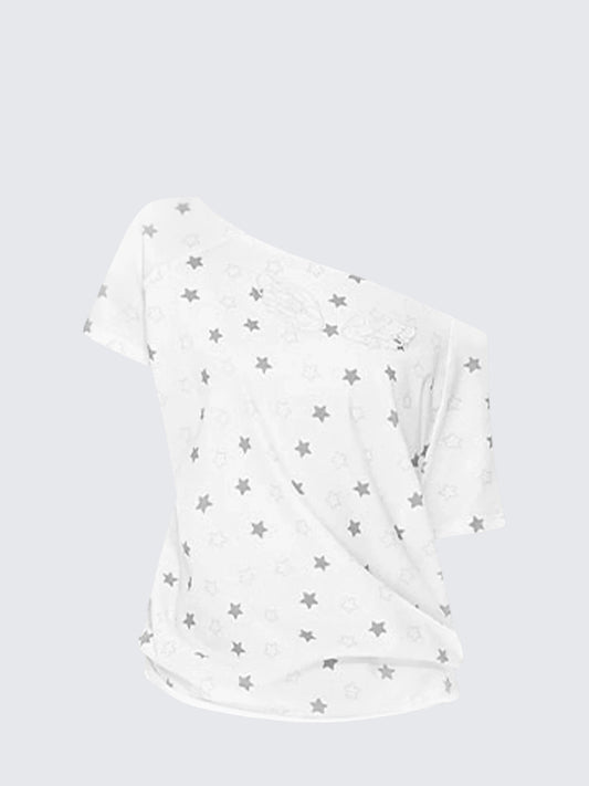Summer Star Print Off-Shoulder T-Shirt