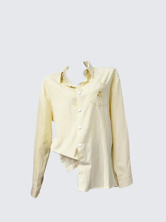 Vintage Striped Dog Embroidered Shirt