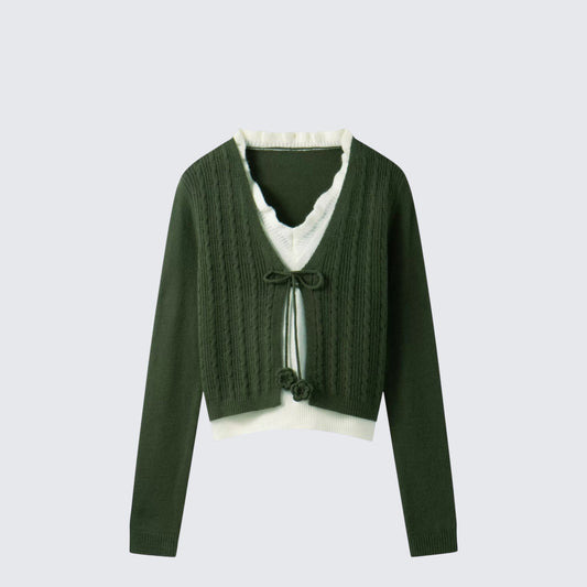 French Vintage Layered V-Neck Knit