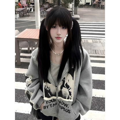 High Street Patch Embroidered Zip Up Hoodie Heavyweight Streetwear Top