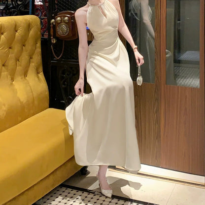 Satin Halter Neck Gown with Rhinestone Prom Dress