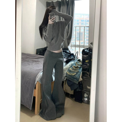 Old Money Style Cable Knit Hoodie Cropped Slim Knit Sweater