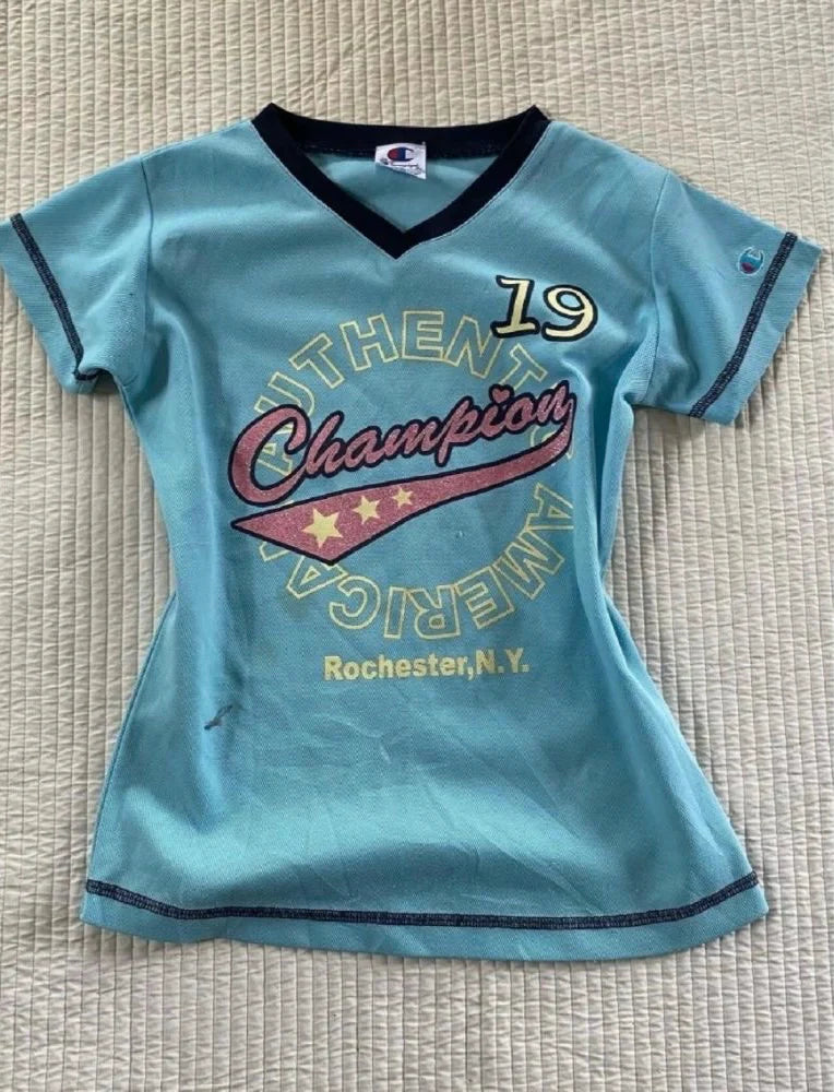 Blue Letter Subculture Y2K E-girl Shibuya Girl Abi American Retro V-neck Short Sleeve Top