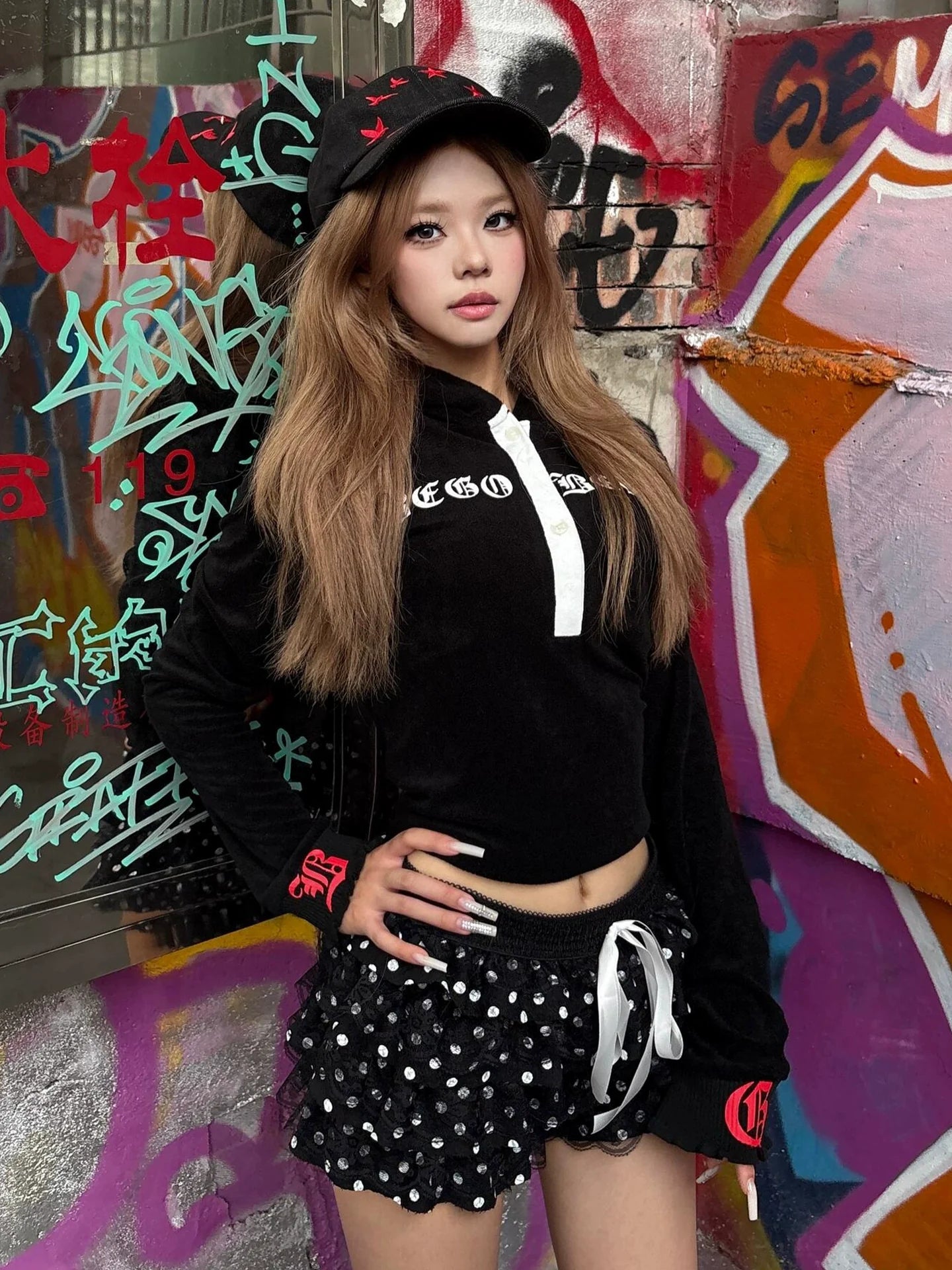 Subculture Y2K Stretch Long Sleeve Hoodie Fitted Hot-Girl Top