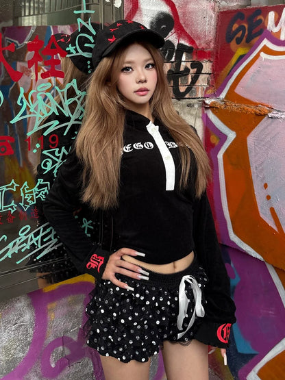 Subculture Y2K Stretch Long Sleeve Hoodie Fitted Hot-Girl Top