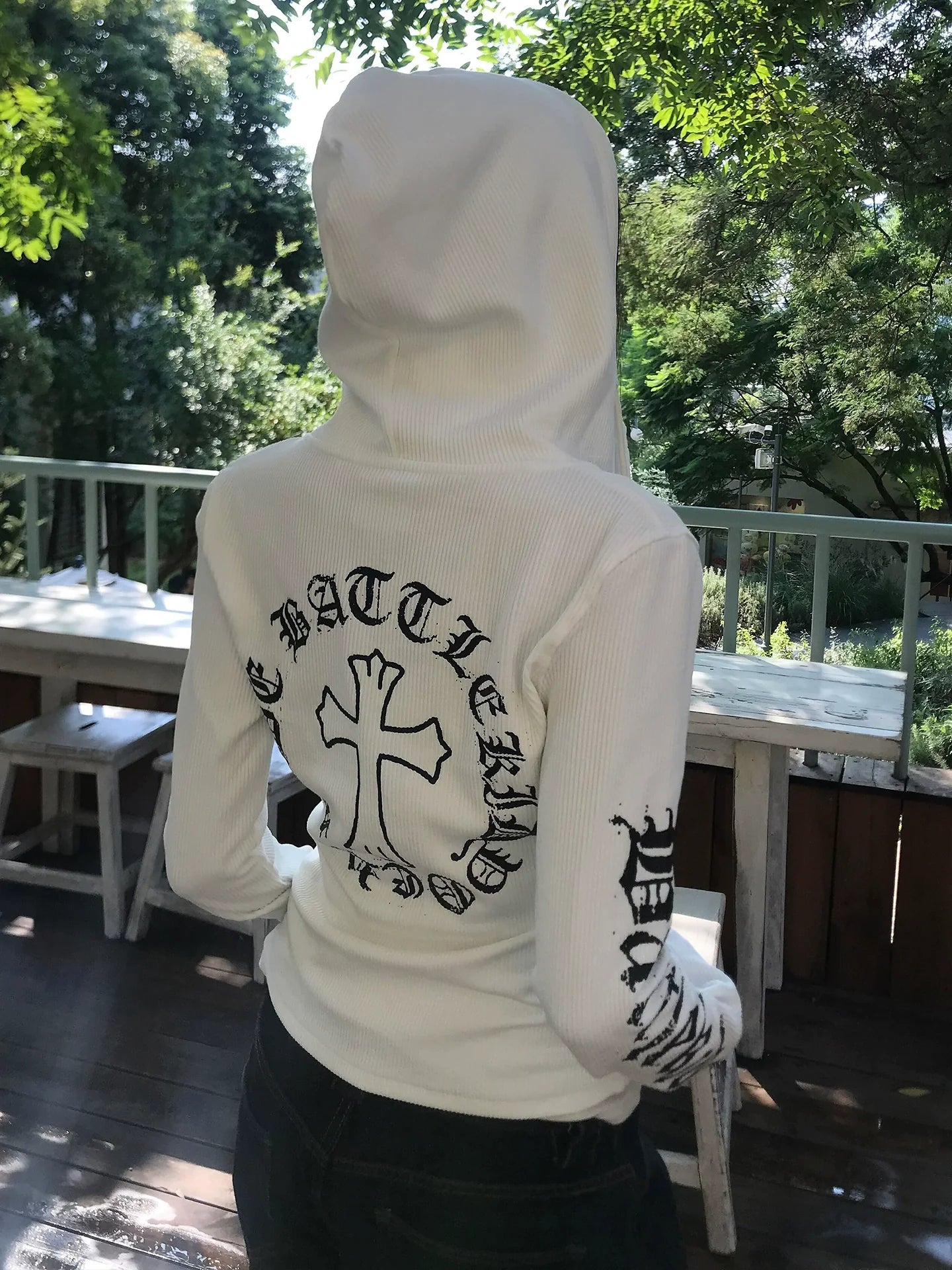 American Gothic Fitted Hoodie Jacket Retro Letter Print Zip-Up Sweatshirt