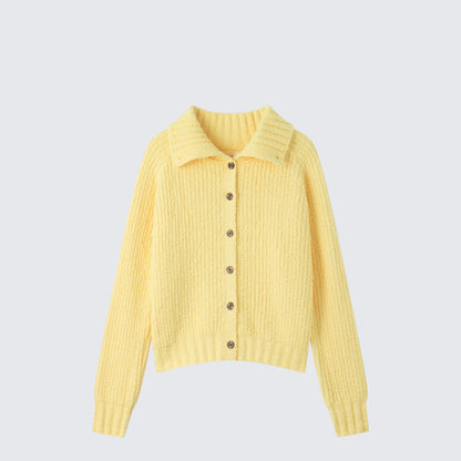 Yellow Collared Loose Knit Cardigan