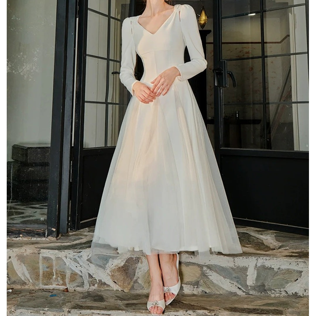 French Tulle Knit White Princess Gown Dress