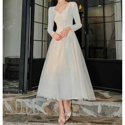 French Tulle Knit White Princess Gown Dress