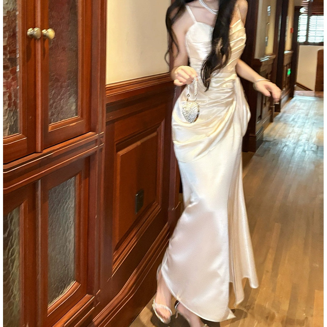 French Satin Lace Formal Gown Dress