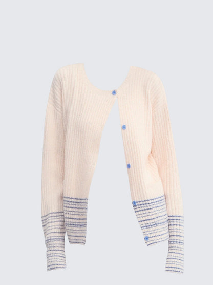 Korean Pink Hem Striped Cardigan