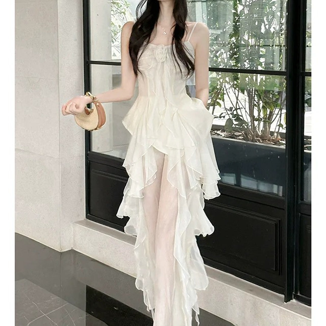 Chiffon Ruffle Strap Top & Pants Vacation Set