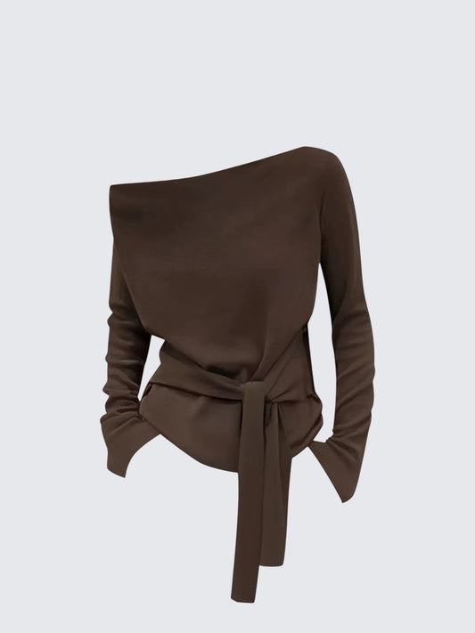 One Shoulder Tie Long Sleeve Tee