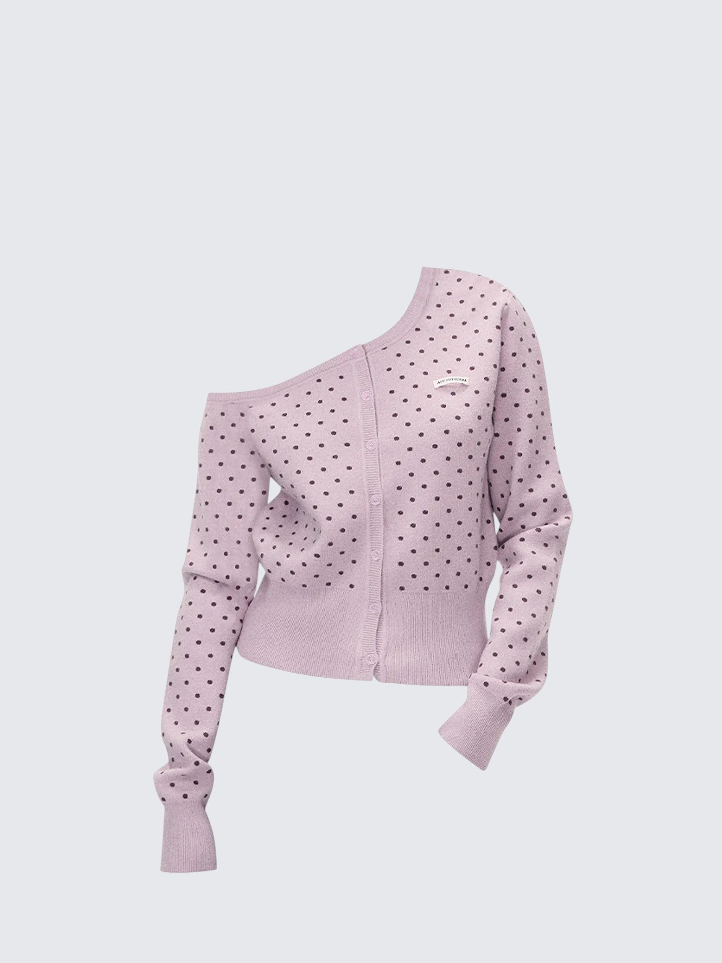Pink Polka Dot Off Shoulder Knit Cardigan Women