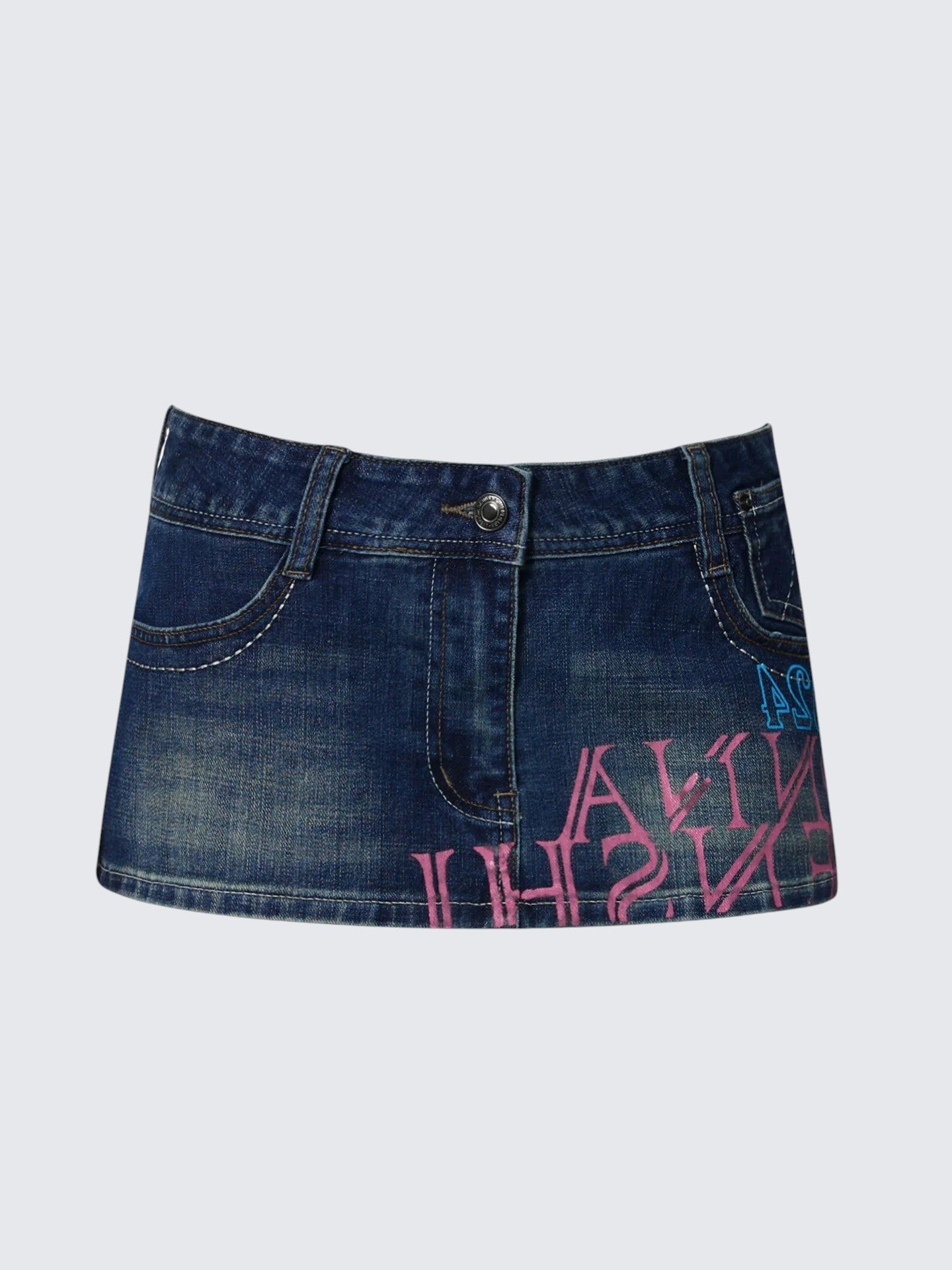 Washed Blue Low-Rise Denim Mini Skirt