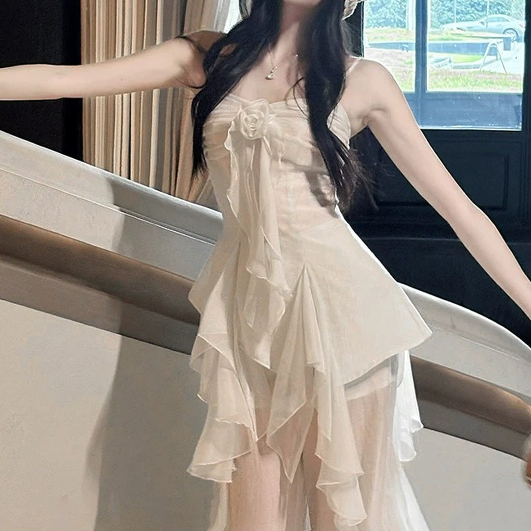 Chiffon Ruffle Strap Top & Pants Vacation Set
