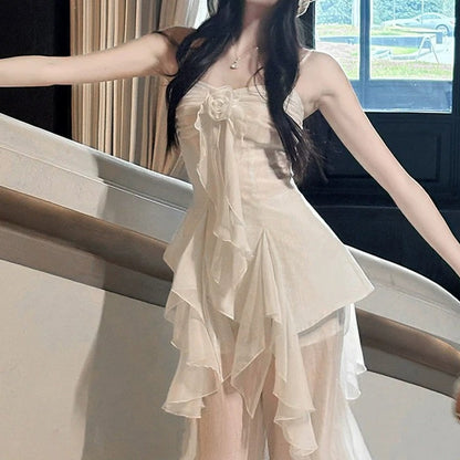 Chiffon Ruffle Strap Top & Pants Vacation Set
