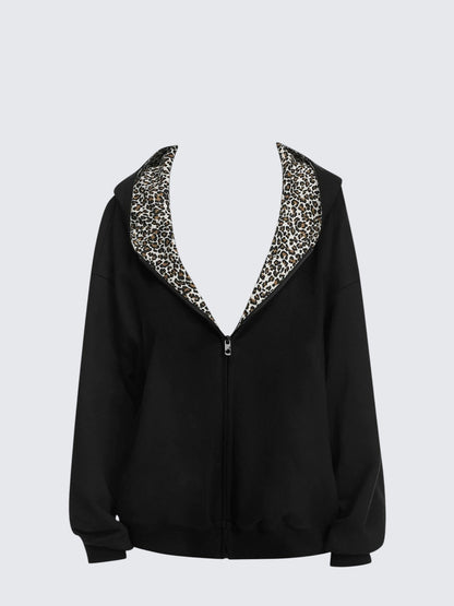 Vintage Black Ear Leopard Hoodie