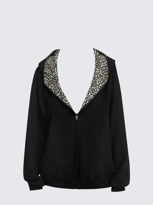 Vintage Black Ear Leopard Hoodie