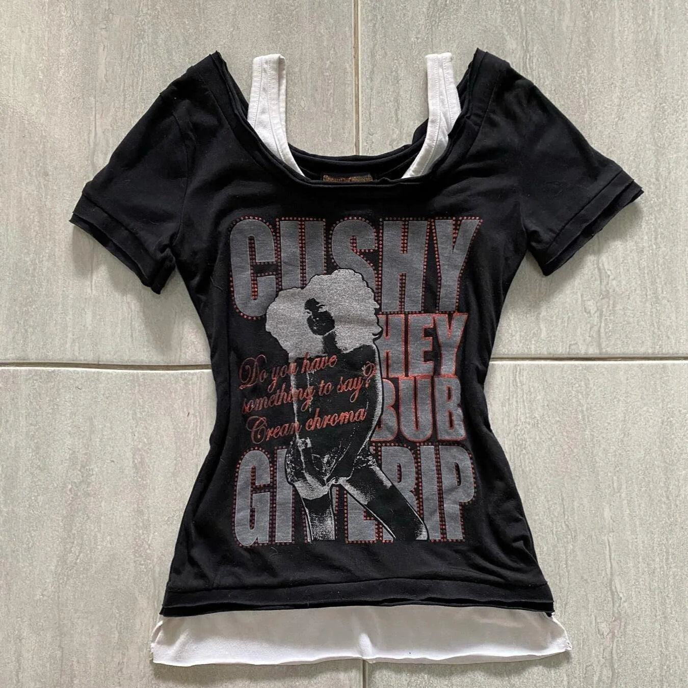 Black Fake Two-Piece Short Sleeve Subculture Rock Punk Y2K Abi American Retro Top