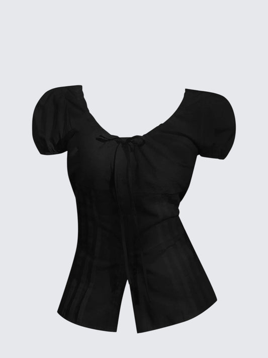 Black Tie Short Sleeve Shirt