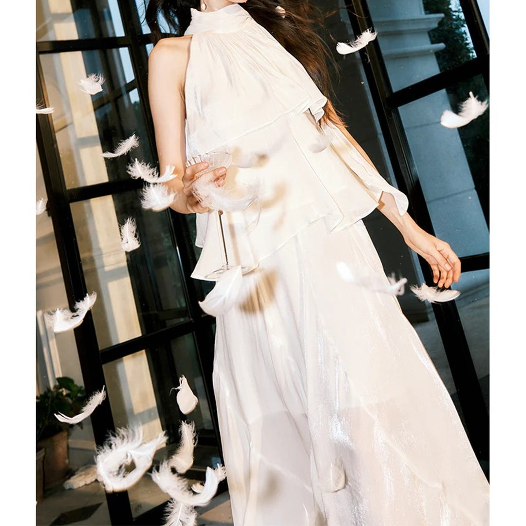 French Halter Waist-Fitted Ruffle Set – Summer Elegant Outfit