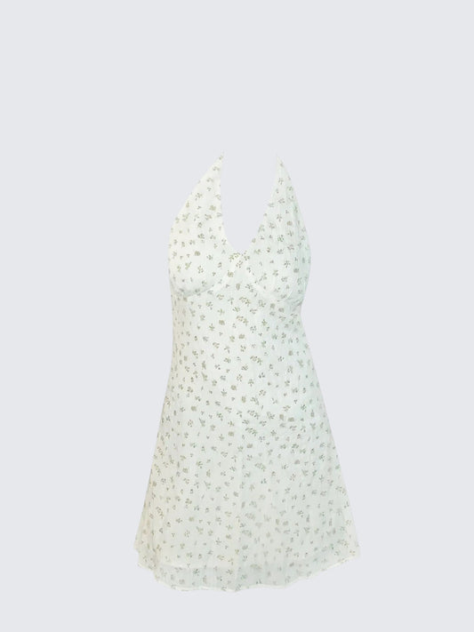French Floral Halter A-Line Dress