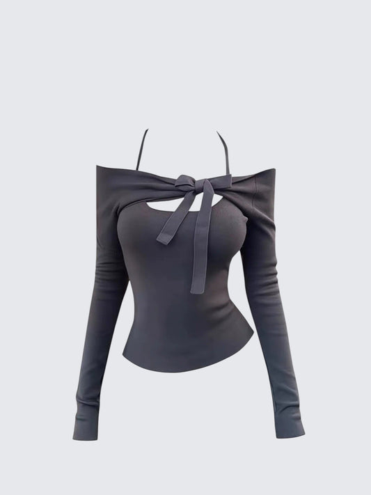 Edgy One Shoulder Bow Knit Top