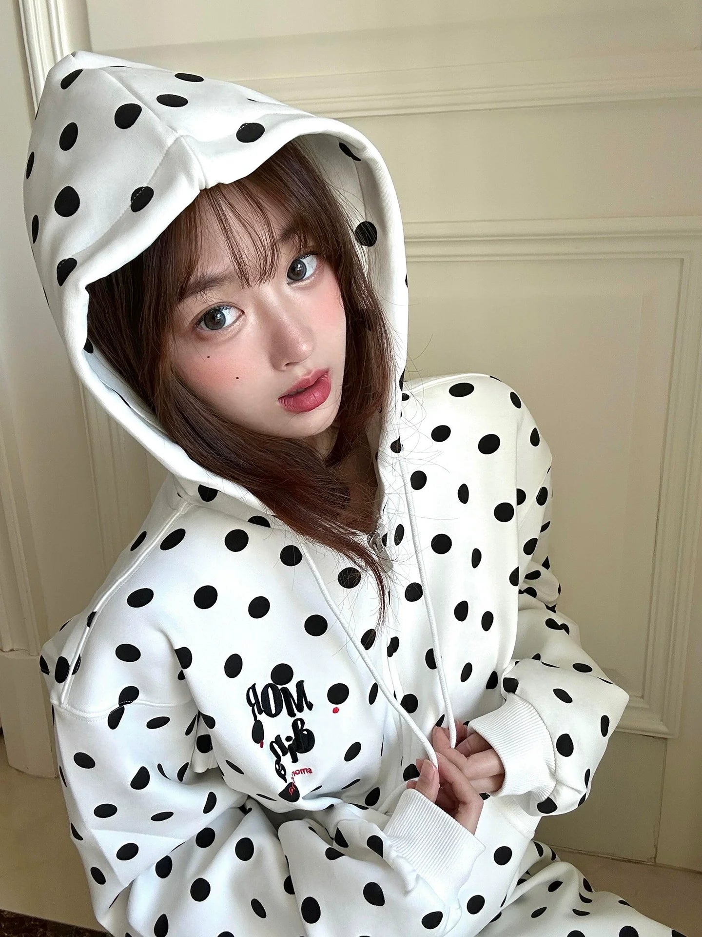 Retro Polka Dot Embroidered Hoodie