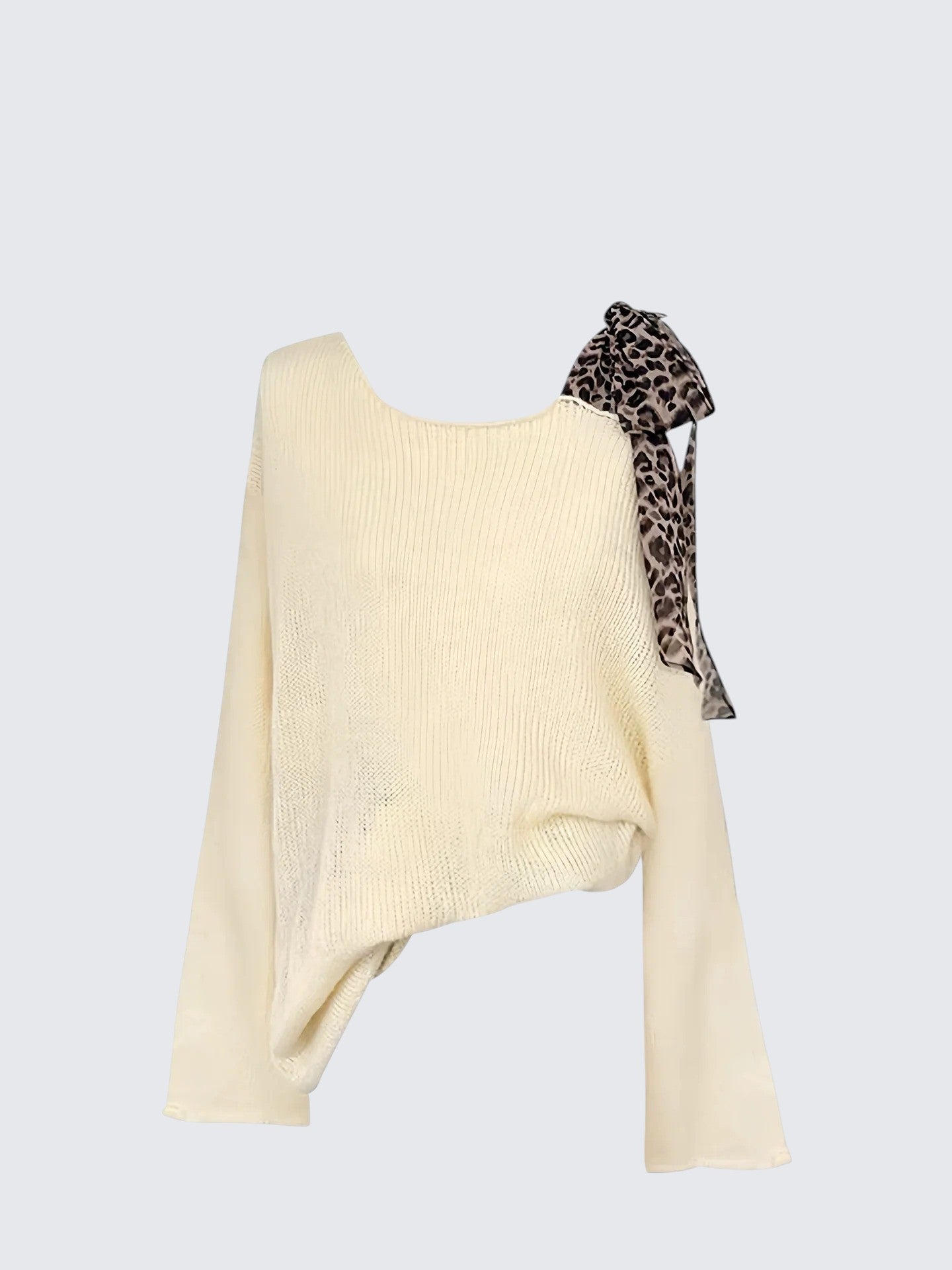 Leopard Patch Off Shoulder Knit Sweater Women