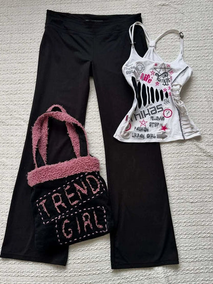 White Print Ripped Tank Top Subculture Y2K E-girl Abi American Retro Tank Top