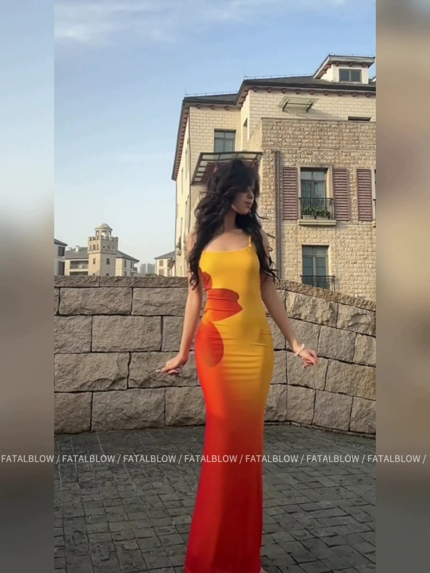 Sexy E-girl Yellow Print Camisole Bodycon Maxi Dress