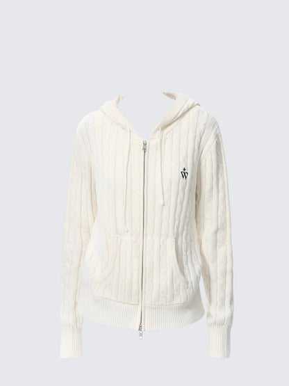 American Cable Knit Hooded Cardigan