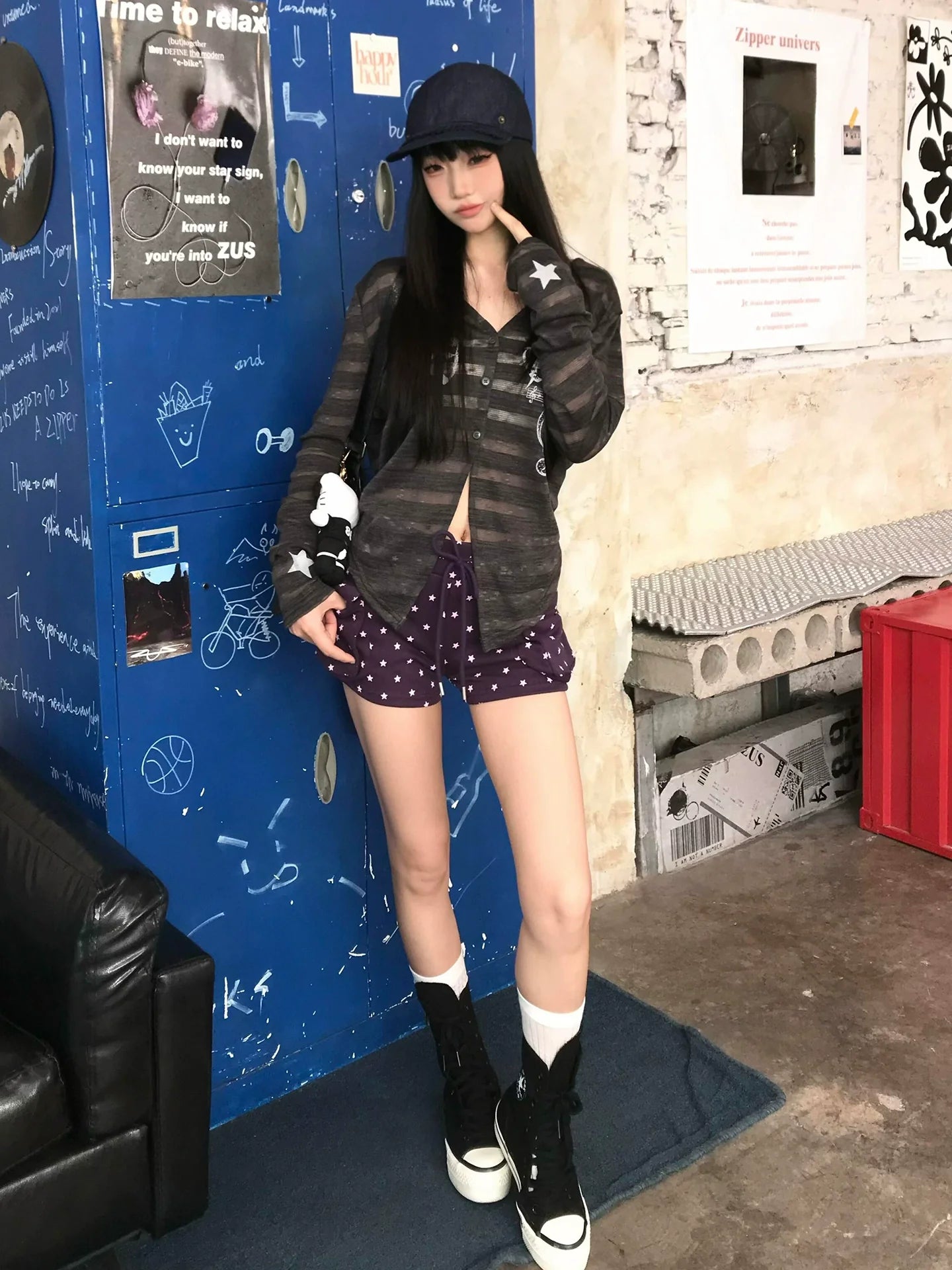 Y2K Light Subculture Striped Cardigan Musical Print Sun-Proof Top