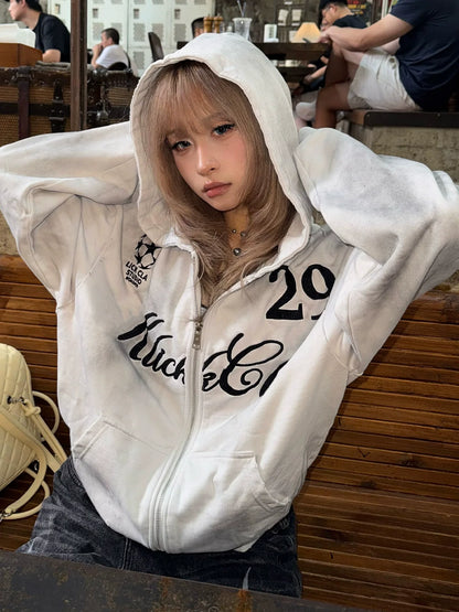 Retro Distressed Embroidered Hoodie