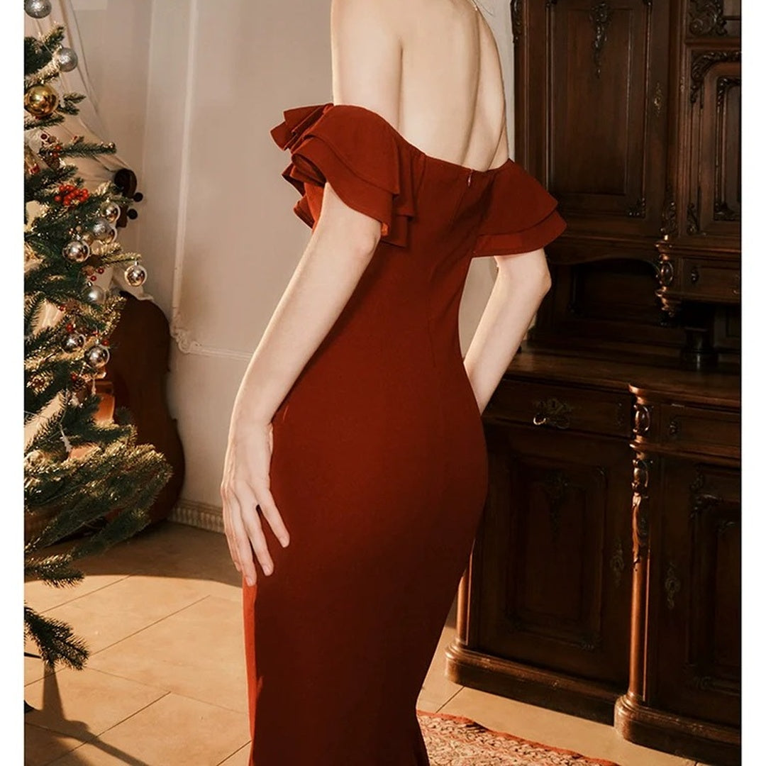 French One Shoulder Mermaid Cutout Waist Gown Dress