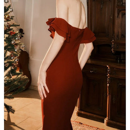 French One Shoulder Mermaid Cutout Waist Gown Dress