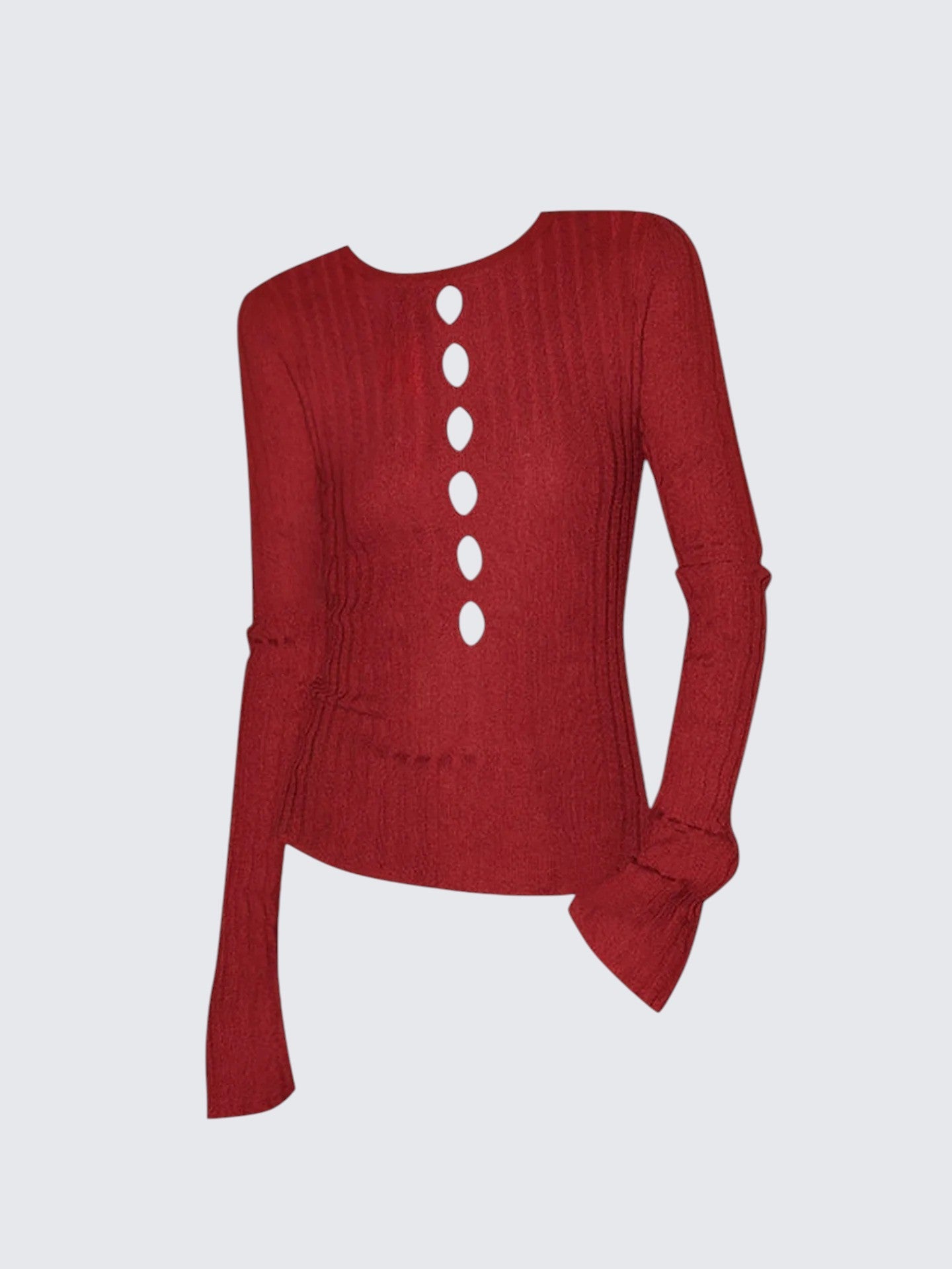 Red Hollow Out Long Sleeve Top