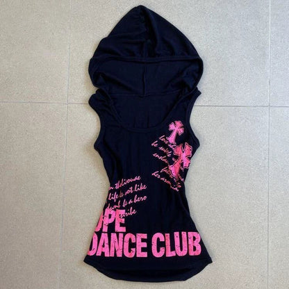 Skull Sleeveless Hooded Y2K T-Shirt