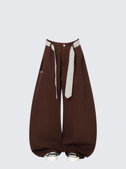 Vintage Coffee Check Tie Pants